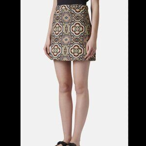 Topshop Folk Jacquard A-Line Tapestry Skirt Geometric Floral Size 8